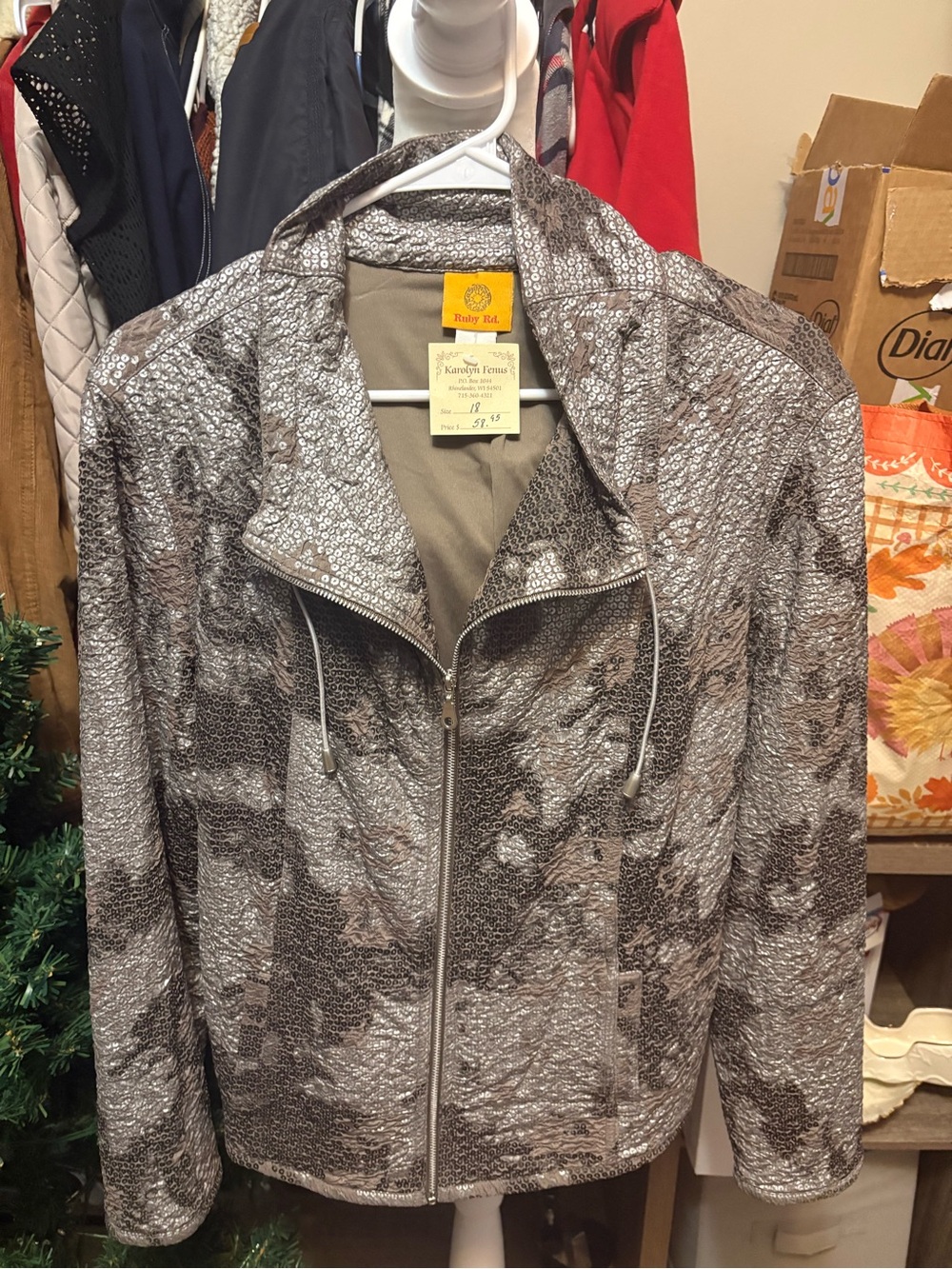 Ruby Rd. Gray Patterned Lightweight Bomber Jacket